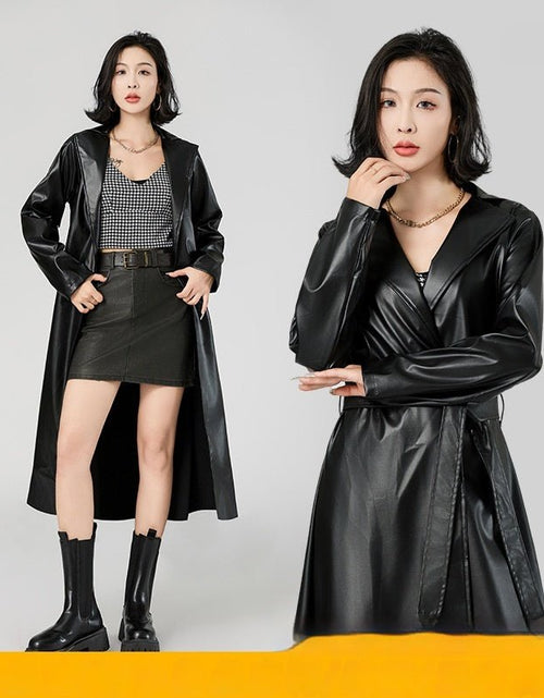 Load image into Gallery viewer, Extra Long Bathrobe Leather Wind Coat Women&#39;s Leather Jacket 2668south
