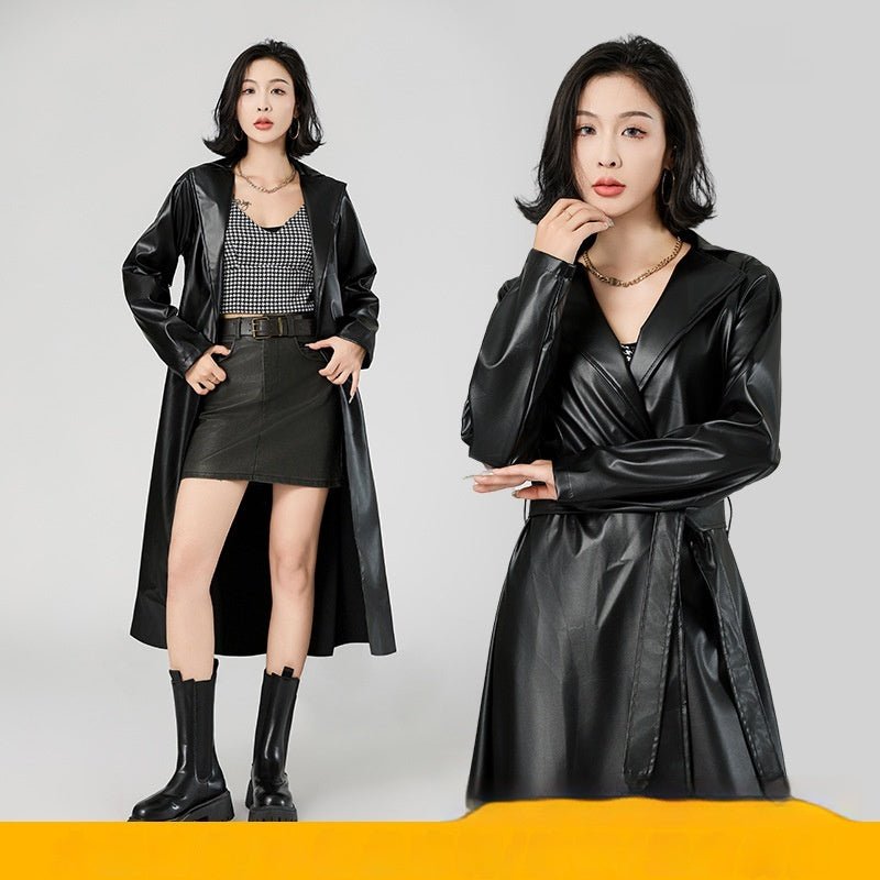 Extra Long Bathrobe Leather Wind Coat Women's Leather Jacket 2668south