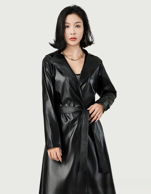 Load image into Gallery viewer, Extra Long Bathrobe Leather Wind Coat Women&#39;s Leather Jacket 2668south
