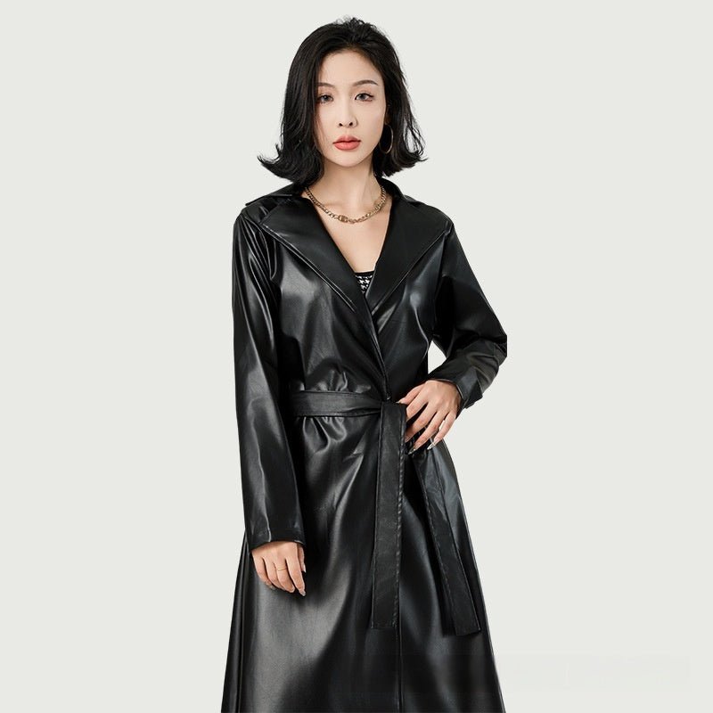 Extra Long Bathrobe Leather Wind Coat Women's Leather Jacket 2668south