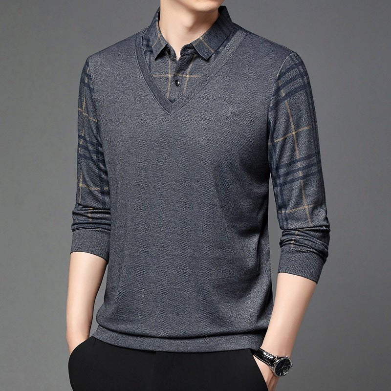 Fake Two-piece Lapel Long-sleeved Men's T-shirt 2668south