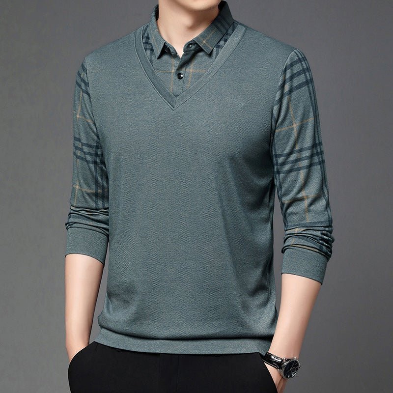 Fake Two-piece Lapel Long-sleeved Men's T-shirt 2668south