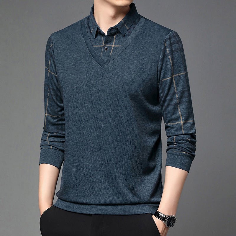 Fake Two-piece Lapel Long-sleeved Men's T-shirt 2668south