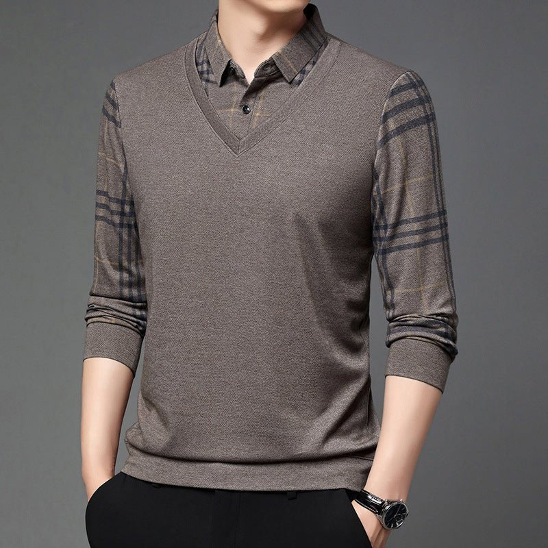 Fake Two-piece Lapel Long-sleeved Men's T-shirt 2668south