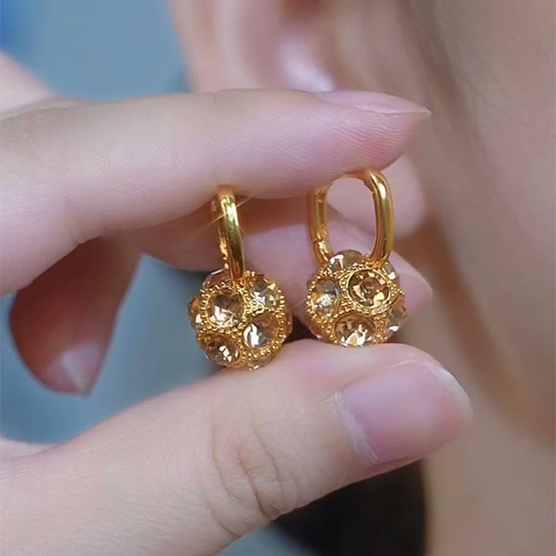 Fashion Brown Rhinestone Ball Earrings Female Niche 2668south