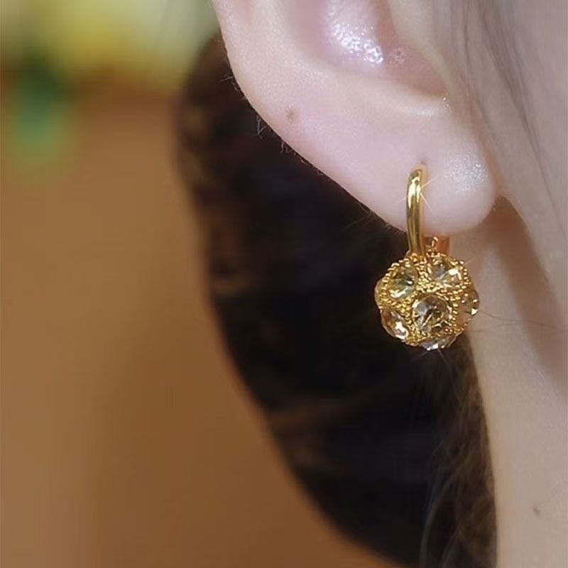 Fashion Brown Rhinestone Ball Earrings Female Niche 2668south