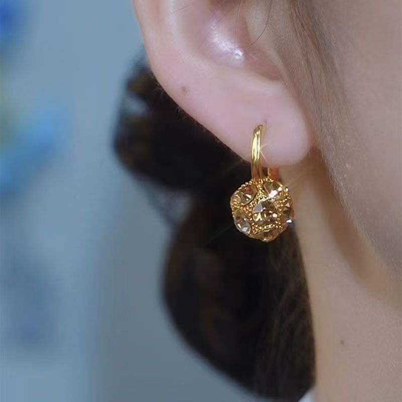 Fashion Brown Rhinestone Ball Earrings Female Niche 2668south