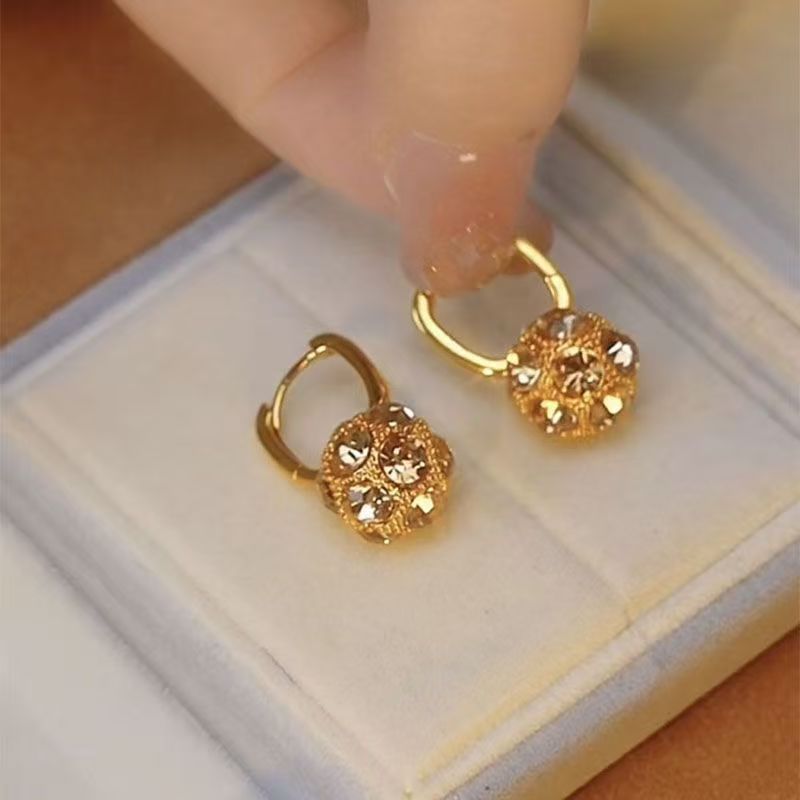 Fashion Brown Rhinestone Ball Earrings Female Niche 2668south