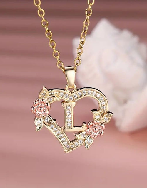 Load image into Gallery viewer, Fashion Hollowed-out Love Heart Flowers Letter Necklace 2668south
