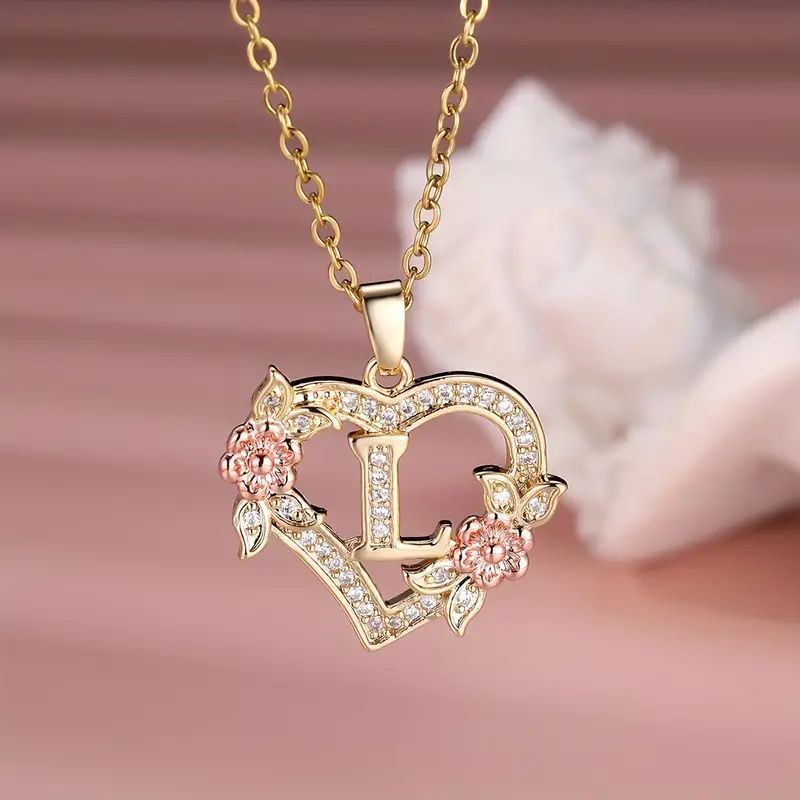 Fashion Hollowed-out Love Heart Flowers Letter Necklace 2668south