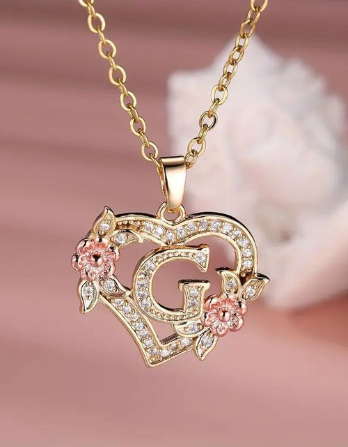 Load image into Gallery viewer, Fashion Hollowed-out Love Heart Flowers Letter Necklace 2668south
