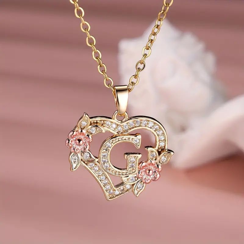 Fashion Hollowed-out Love Heart Flowers Letter Necklace 2668south