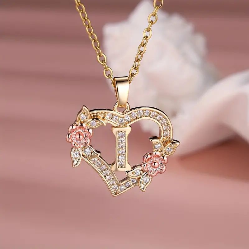 Fashion Hollowed-out Love Heart Flowers Letter Necklace 2668south