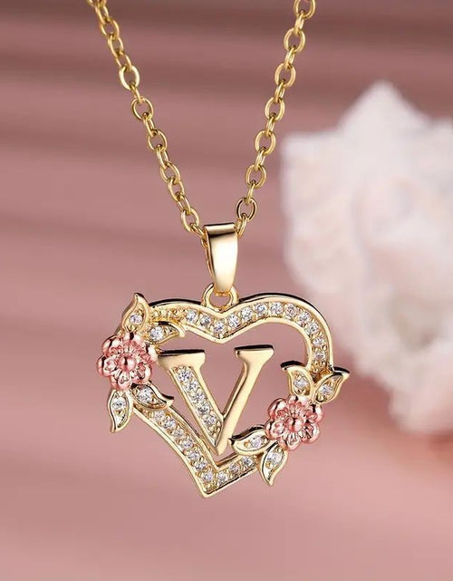 Load image into Gallery viewer, Fashion Hollowed-out Love Heart Flowers Letter Necklace 2668south
