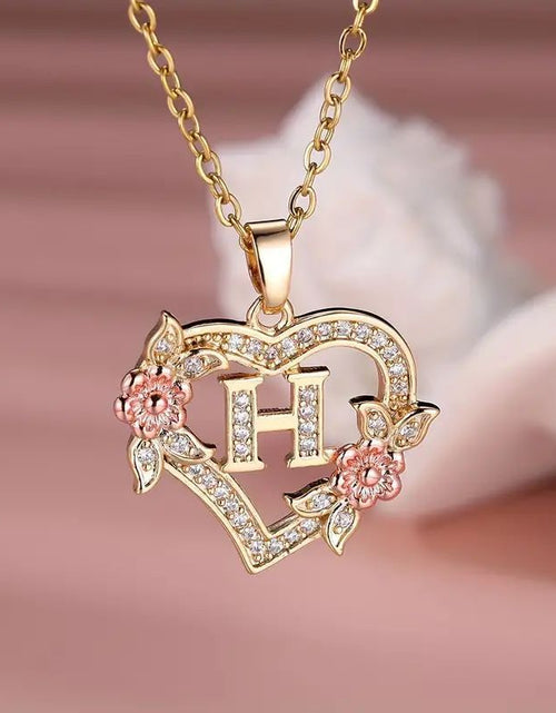 Load image into Gallery viewer, Fashion Hollowed-out Love Heart Flowers Letter Necklace 2668south
