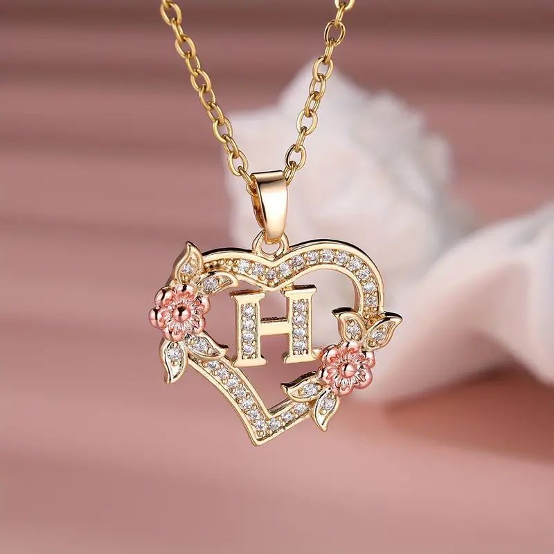 Fashion Hollowed-out Love Heart Flowers Letter Necklace 2668south