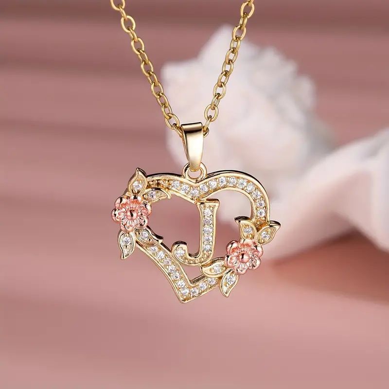 Fashion Hollowed-out Love Heart Flowers Letter Necklace 2668south