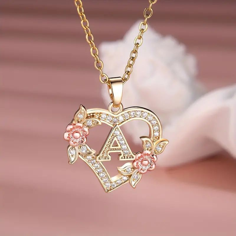 Fashion Hollowed-out Love Heart Flowers Letter Necklace 2668south