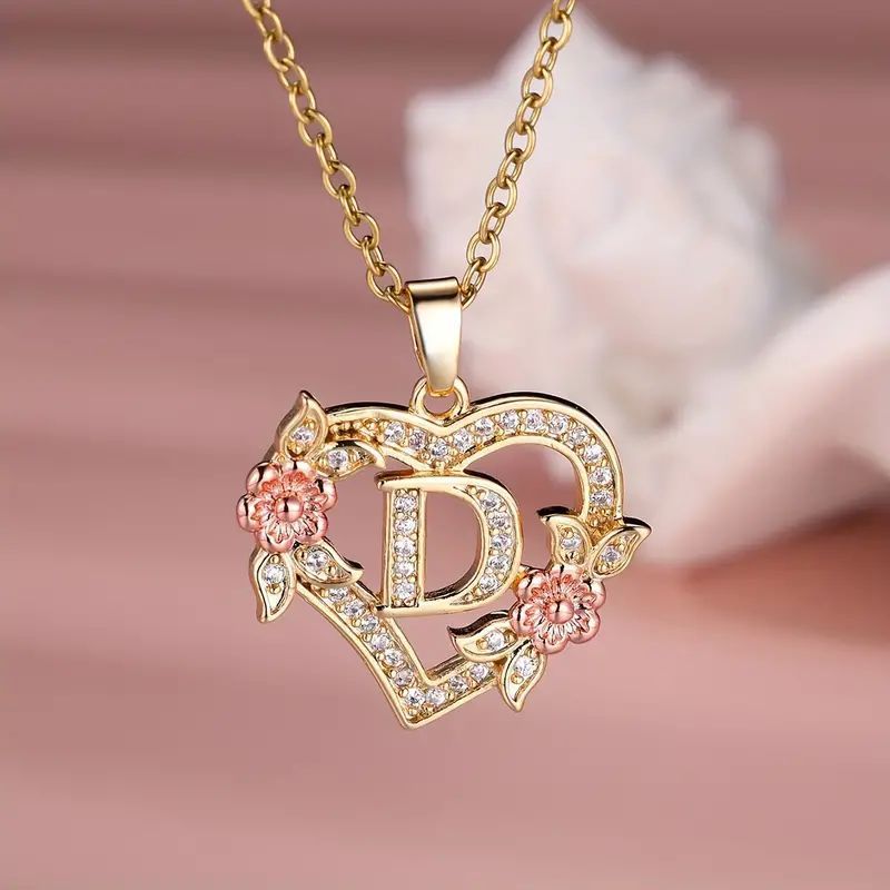 Fashion Hollowed-out Love Heart Flowers Letter Necklace 2668south