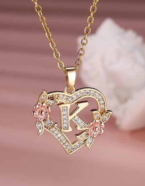 Load image into Gallery viewer, Fashion Hollowed-out Love Heart Flowers Letter Necklace 2668south
