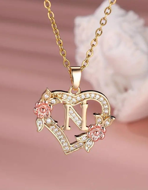 Load image into Gallery viewer, Fashion Hollowed-out Love Heart Flowers Letter Necklace 2668south
