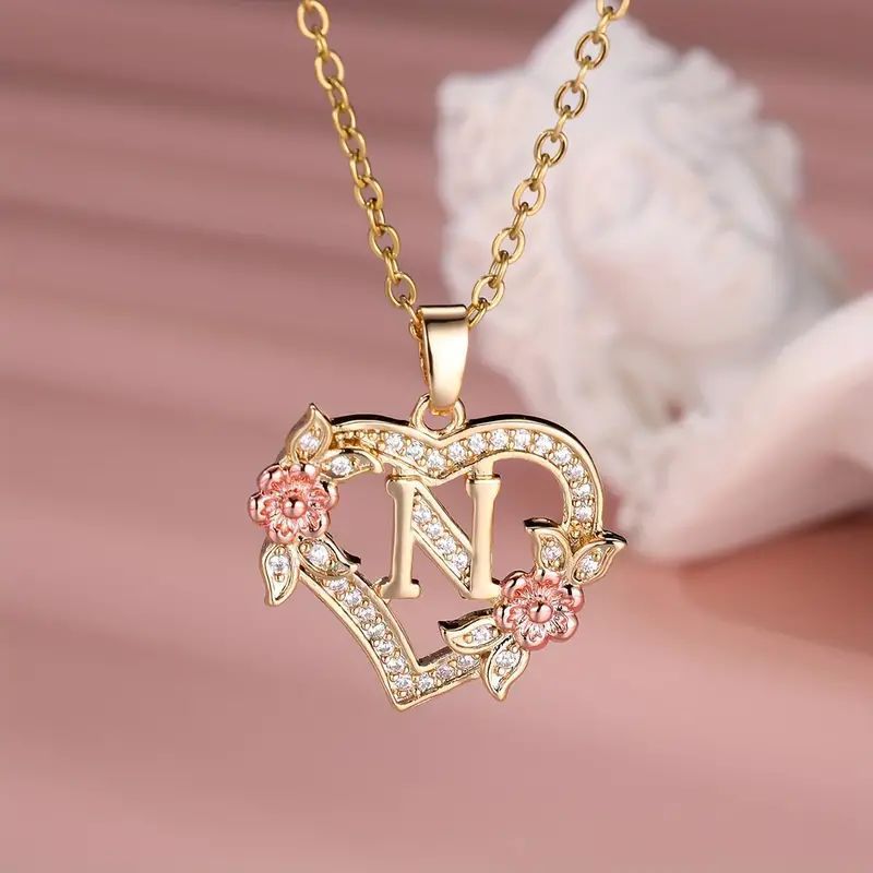 Fashion Hollowed-out Love Heart Flowers Letter Necklace 2668south