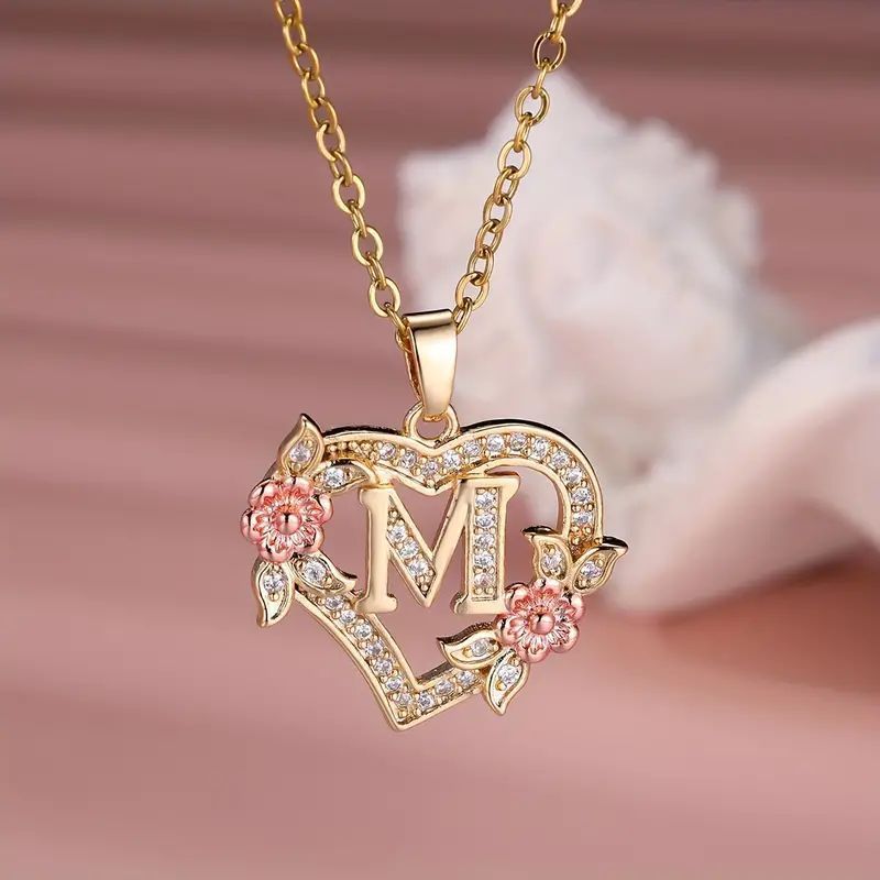 Fashion Hollowed-out Love Heart Flowers Letter Necklace 2668south