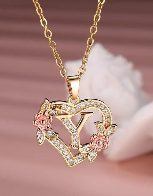 Load image into Gallery viewer, Fashion Hollowed-out Love Heart Flowers Letter Necklace 2668south
