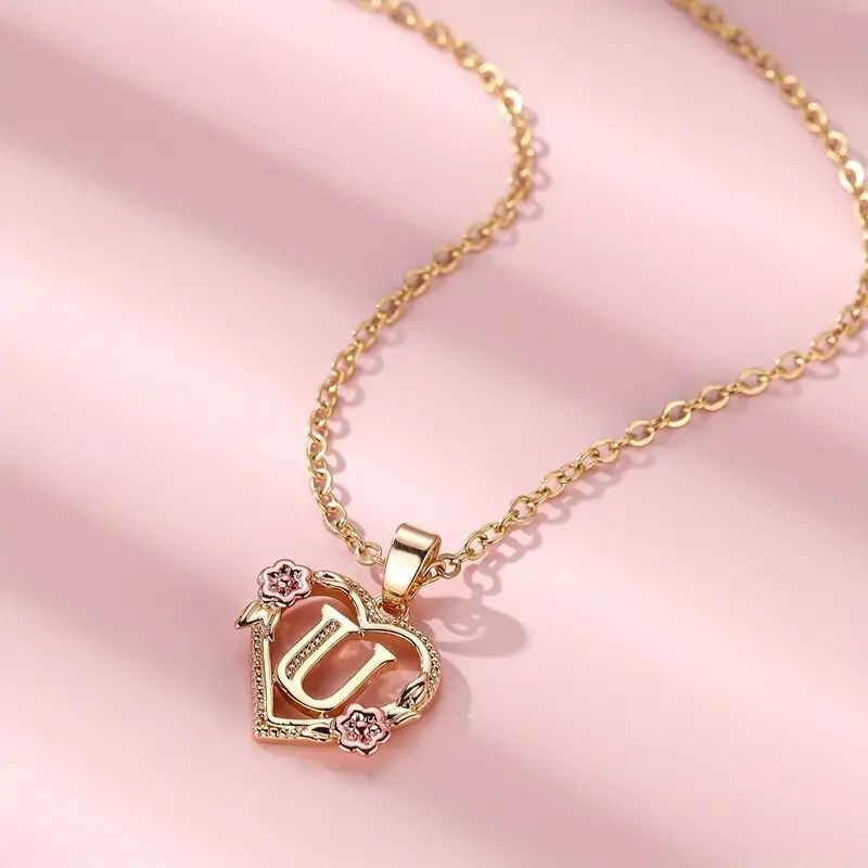 Fashion Hollowed-out Love Heart Flowers Letter Necklace 2668south