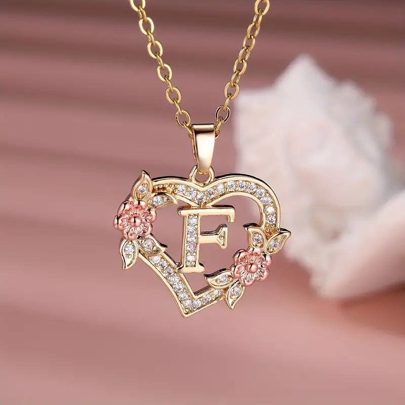 Fashion Hollowed-out Love Heart Flowers Letter Necklace 2668south