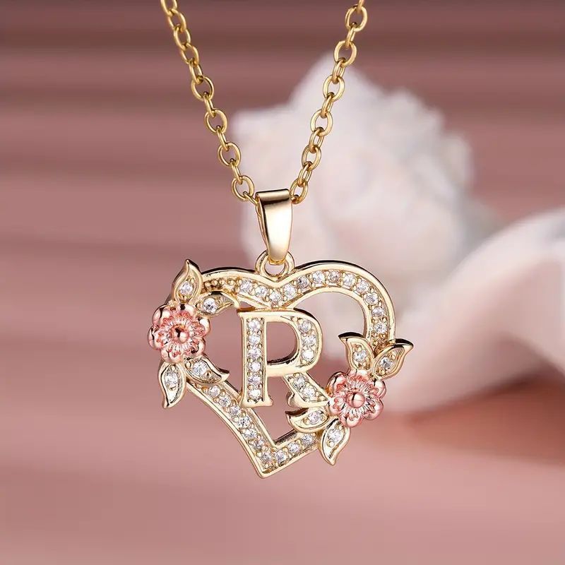 Fashion Hollowed-out Love Heart Flowers Letter Necklace 2668south