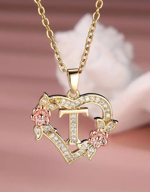 Load image into Gallery viewer, Fashion Hollowed-out Love Heart Flowers Letter Necklace 2668south
