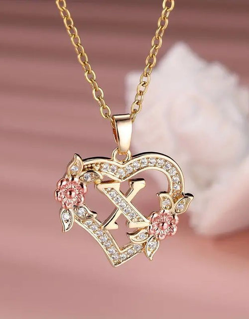 Load image into Gallery viewer, Fashion Hollowed-out Love Heart Flowers Letter Necklace 2668south
