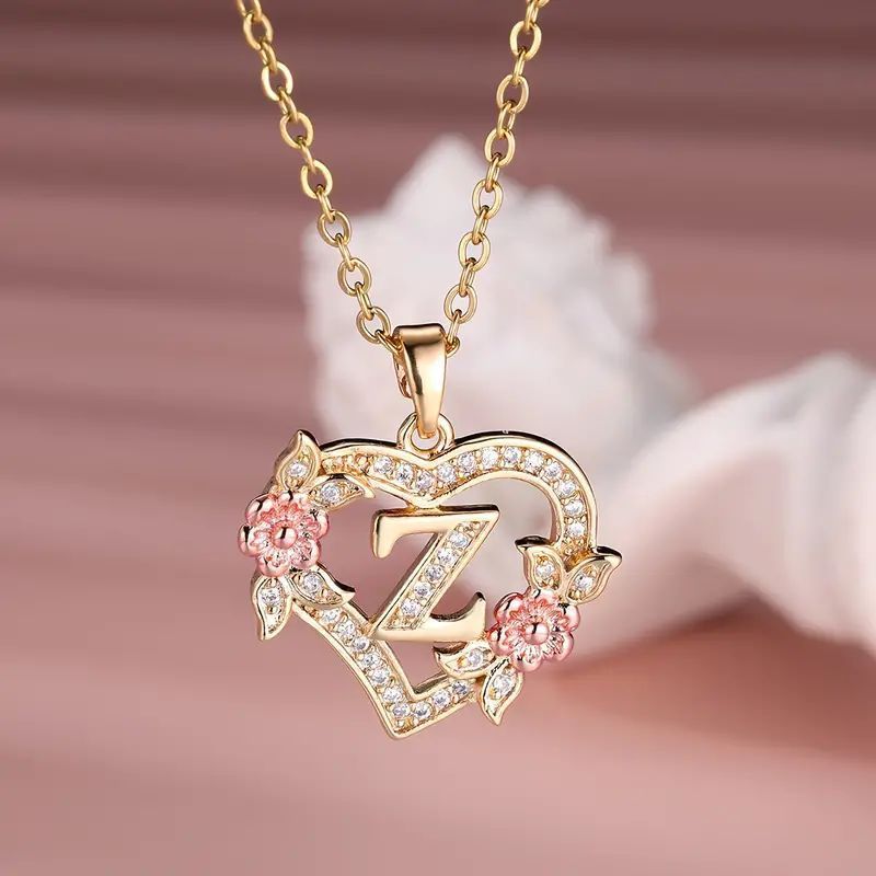 Fashion Hollowed-out Love Heart Flowers Letter Necklace 2668south