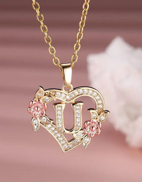 Load image into Gallery viewer, Fashion Hollowed-out Love Heart Flowers Letter Necklace 2668south
