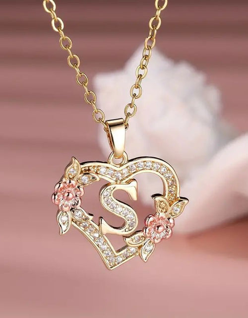 Load image into Gallery viewer, Fashion Hollowed-out Love Heart Flowers Letter Necklace 2668south
