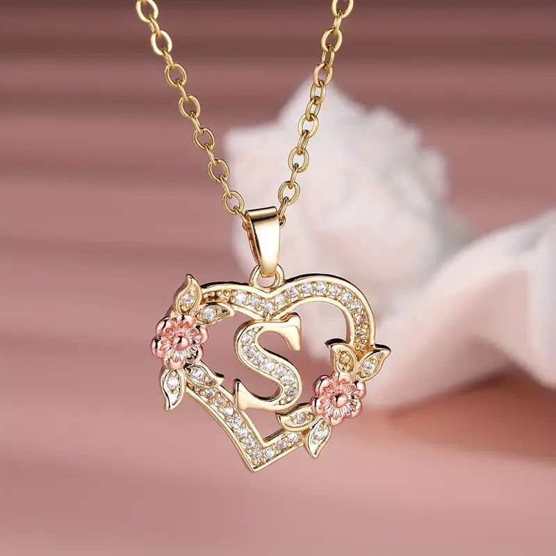 Fashion Hollowed-out Love Heart Flowers Letter Necklace 2668south