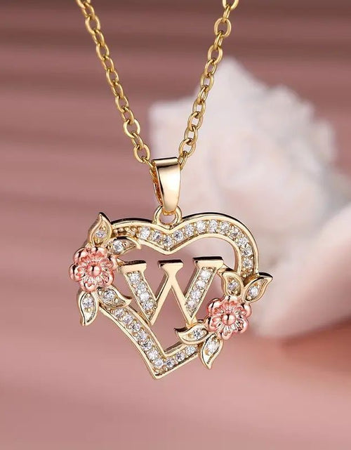 Load image into Gallery viewer, Fashion Hollowed-out Love Heart Flowers Letter Necklace 2668south
