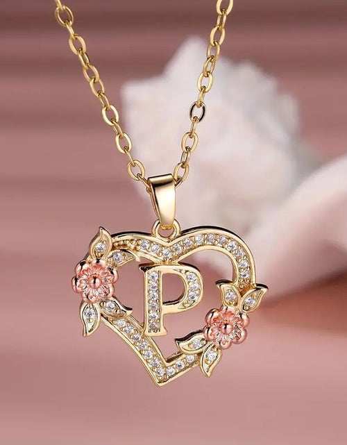 Load image into Gallery viewer, Fashion Hollowed-out Love Heart Flowers Letter Necklace 2668south
