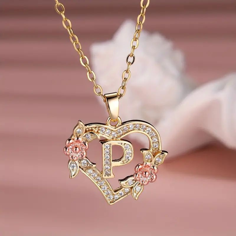 Fashion Hollowed-out Love Heart Flowers Letter Necklace 2668south