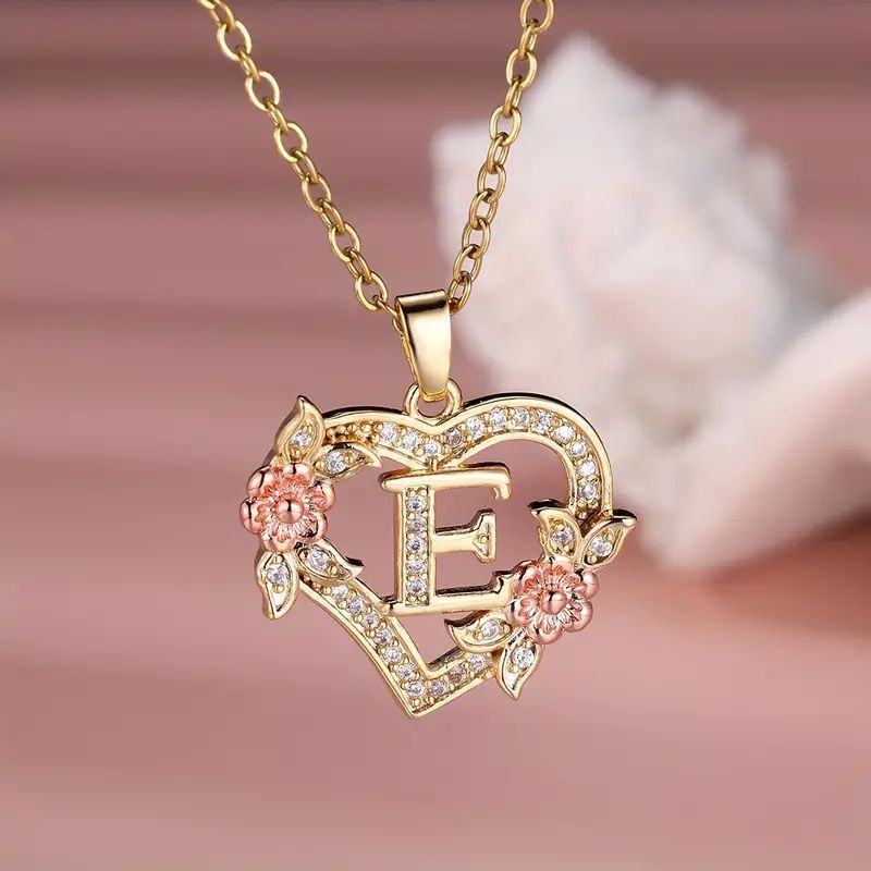 Fashion Hollowed-out Love Heart Flowers Letter Necklace 2668south