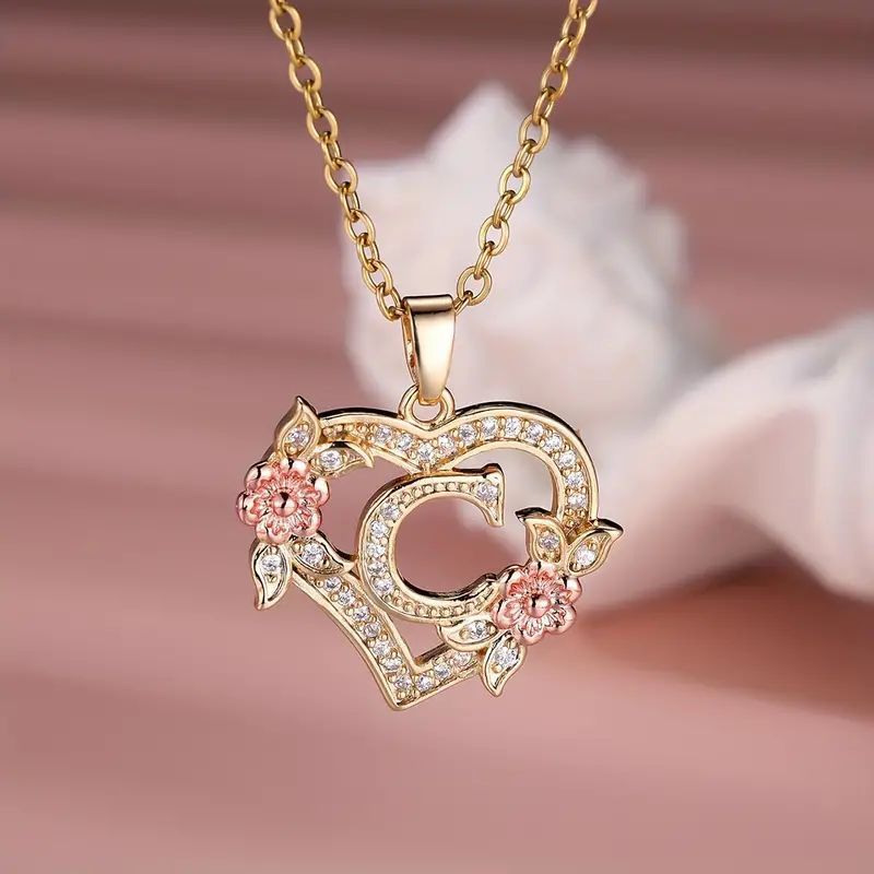 Fashion Hollowed-out Love Heart Flowers Letter Necklace 2668south