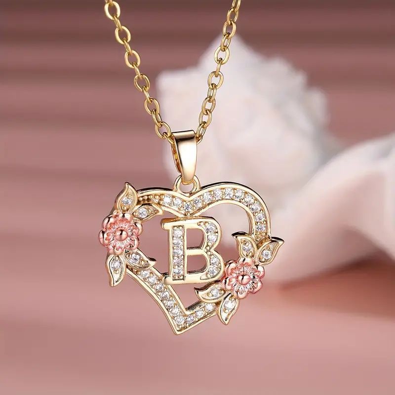 Fashion Hollowed-out Love Heart Flowers Letter Necklace 2668south