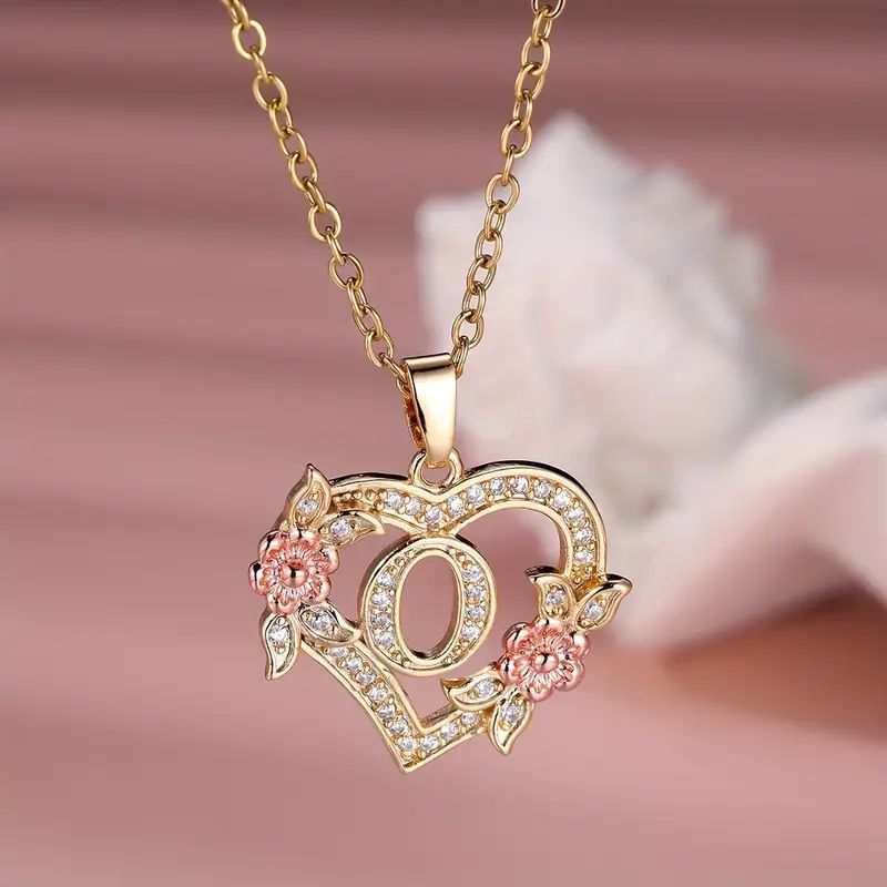 Fashion Hollowed-out Love Heart Flowers Letter Necklace 2668south