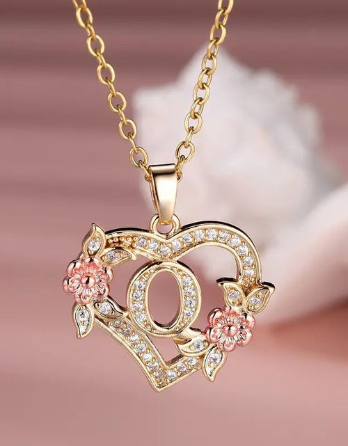 Load image into Gallery viewer, Fashion Hollowed-out Love Heart Flowers Letter Necklace 2668south
