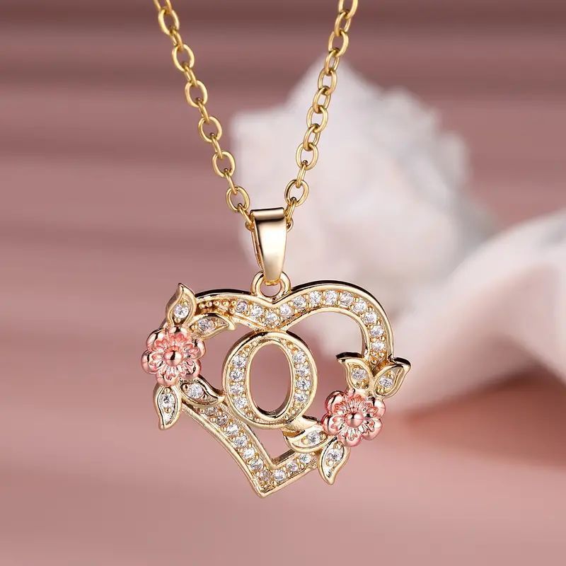 Fashion Hollowed-out Love Heart Flowers Letter Necklace 2668south