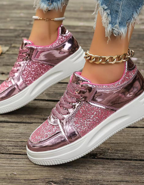 Load image into Gallery viewer, Fashion Lace-up Flat Shoes With Sequin Design Casual Sports Thick Bottom Round Toe Shoes For Women Non-slip Walking Sneakers 2668south
