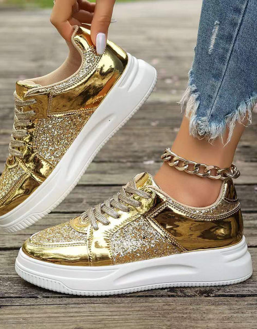 Load image into Gallery viewer, Fashion Lace-up Flat Shoes With Sequin Design Casual Sports Thick Bottom Round Toe Shoes For Women Non-slip Walking Sneakers 2668south
