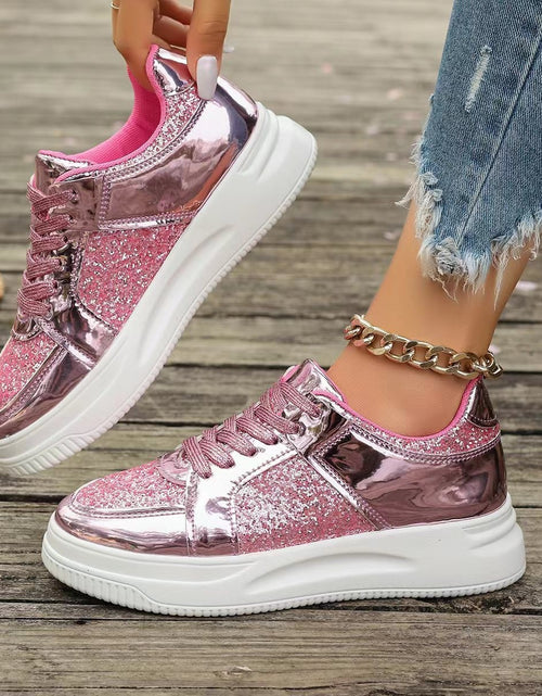 Load image into Gallery viewer, Fashion Lace-up Flat Shoes With Sequin Design Casual Sports Thick Bottom Round Toe Shoes For Women Non-slip Walking Sneakers 2668south
