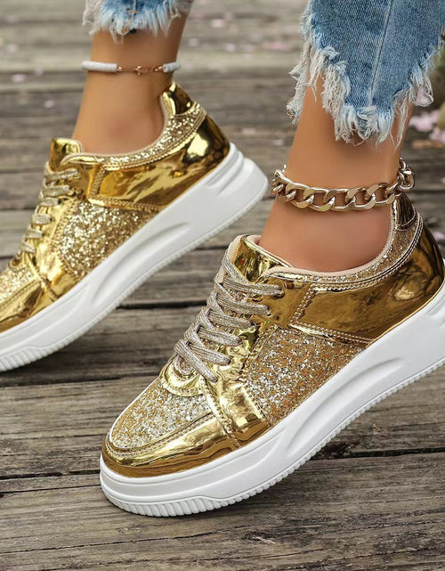 Load image into Gallery viewer, Fashion Lace-up Flat Shoes With Sequin Design Casual Sports Thick Bottom Round Toe Shoes For Women Non-slip Walking Sneakers 2668south
